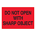Tape Logic Safety Labels, "Do Not Open with Sharp Object", Rectangular, DL1618, 2" x 3", Fluorescent Red, Roll Of 500 Labels