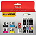 Canon® PGI-250BK/CLI-251CMY Black And Cyan, Magenta, Yellow Ink Tanks And Paper, Pack Of 4 1 thumbnail image
