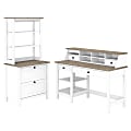 Bush Furniture Mayfield 54"W Computer Desk With Shelves, Desktop Organizer, Lateral File Cabinet And Hutch, Pure White/Shiplap Gray, Standard Delivery