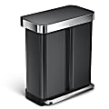 simplehuman® Dual-Compartment Rectangular Stainless-Steel Step Trash Can With Liner Pocket, 15.3 Gallons, 25-13/16"H x 22"W x 14-1/4"D, Black