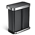 simplehuman® Dual-Compartment Rectangular Stainless-Steel Step Trash Can With Liner Pocket, 15.3 Gallons, 25-13/16"H x 22"W x 14-1/4"D, Black 1 thumbnail image