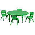 Flash Furniture Round Plastic Height-Adjustable Activity Table Set With 4 Chairs, 23-3/4"H x 45"W x 45"D, Green