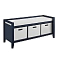 Linon Hale Storage Bench, 21"H x 46-4/5"W x 17-1/8"D, Navy Blue/Cream 1 thumbnail image