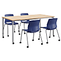 KFI Studios Dailey Table Set With 4 Caster Chairs, Natural/Gray Table/Navy Chairs