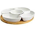 Elama Signature 6 Piece Lazy Susan Appetizer and Condiment Server Set with 5 Serving Dishes and a Bamboo Lazy Suzan Serving Tray