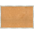 Amanti Art Rectangular Non-Magnetic Cork Bulletin Board, Natural, 38” x 26”, Crackled Metallic Narrow Plastic Frame