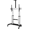 StarTech.com Mobile TV Stand, Heavy Duty TV Cart for 60-100" Display (100kg/220lb) - W/ 2 equipment shelves (STNDMTV100) - Cart - for flat panel - aluminum, steel - black, silver