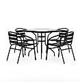 Flash Furniture Square Glass Metal Table With 4 Aluminum Slat Stack Chairs, 28"H x 31-1/2"W x 31-1/2"D, Clear/Black