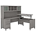 Bush Furniture Somerset 72"W 3-Position Sit-To-Stand L-Shaped Desk With Hutch, Platinum Gray, Standard Delivery