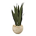 Nearly Natural Sansevieria 32”H Artificial Plant With Planter, 32”H x 9”W x 9”D, Green/Sand