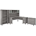 Bush Furniture Somerset 72"W L-Shaped Desk With Hutch, Lateral File Cabinet And Bookcase, Platinum Gray, Standard Delivery 1 thumbnail image