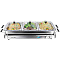 MegaChef 3-In-1 Electric Chaffing Buffet Server And Warming Tray With Three 2.63 Qt Trays And One 8.6 Qt Baking Pan, Silver