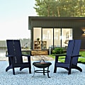 Flash Furniture Sawyer Modern All-Weather 2-Slat Poly Resin Adirondack Chairs With 22" Round Fire Pit, 39-1/2”H x 30-1/2”W x 37-1/2”D, Navy