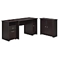 Bush Furniture Cabot Computer Desk With Low Storage Cabinet With Doors And 2-Drawer File Cabinet, Espresso Oak, Standard Delivery