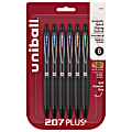 uni-ball® 207 Plus+ Retractable Gel Pens, Medium Point, 0.7 mm, Black Barrel, Assorted Ink, Pack Of 6 Pens