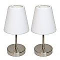 Simple Designs Sand Nickel Mini Basic Table Lamp Set with White Fabric Shades