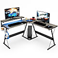 Bestier L-Shaped RGB Gaming Desk With Monitor Stand & Multi-Function Hooks, 56"W, Gray Oak