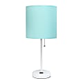 LimeLights Stick Lamp With Charging Outlet, 19-12"H, Aqua Shade/White Base