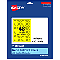 Avery® Print-To-The-Edge Labels With Sure Feed® Technology, 94606-NYP10, Starburst, 1", Matte Neon Yellow, Pack of 480 1 thumbnail image