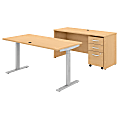 Bush Business Furniture Studio C 60"W x 30"D Height-Adjustable Standing Desk, Credenza And One Mobile File Cabinet, Natural Maple, Premium Installation 1 thumbnail image