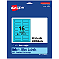 Avery® Print-To-The-Edge Labels With Sure Feed® Technology And Easy Peel®, 94224-BBP40, Rectangle, 1" x 3", Matte Bright Blue, Pack of 640 1 thumbnail image