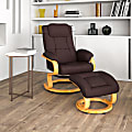 Flash Furniture Contemporary Recliner With Maple Base Ottoman, Brown/Maple 1 thumbnail image