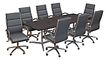 Bush Business Furniture 96"W x 42"D Boat Shaped Conference Table with Metal Base and Set of 8 High Back Office Chairs, Storm Gray, Standard Delivery