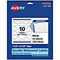 Avery® Waterproof Permanent Labels With Sure Feed®, 94122-WMF25, Cigar, 1-1/2" x 3-1/2", White, Pack Of 250