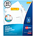 Avery® Big Tab™ Printable Label Dividers With Easy Peel®, 8-1/2" x 11", 5 Tab, White, Pack Of 20 Sets