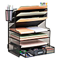 Mind Reader 6-Compartment Mesh Desk Organizer, 16"H x 9"W x 17-1/4"D, Black 1 thumbnail image