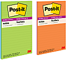 Post-it Super Sticky Notes, 5" x 8", Energy Boost Collection, Lined, Pack Of 2 Pads