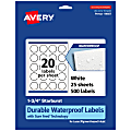 Avery® Waterproof Permanent Labels With Sure Feed®, 94607-WMF25, Starburst, 1-3/4", White, Pack Of 500