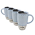 Mr. Coffee Coupleton Dot Stoneware And Stainless Steel Travel Mug Set With Lids, 15 Oz, Blue, Set Of 8 Pieces