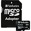Verbatim 8GB Premium microSDHC Memory Card with Adapter, UHS-I Class 10 - Class 10 - 80MBps Read - 80MBps Write1 Pack