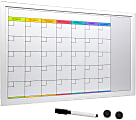 Excello Global Products Magnetic Dry-Erase Monthly Calendar Whiteboard, Porcelain, 20" x 30", White Wood Frame