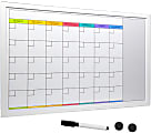 Excello Global Products Magnetic Dry-Erase Monthly Calendar Whiteboard, Porcelain, 20" x 30", White Wood Frame 1 thumbnail image