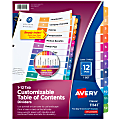 Avery® Ready Index® 1-12 Tab With Customizable Table Of Contents Binder Dividers, 8-1/2" x 11", 12 Tab, Multicolor, 1 Set