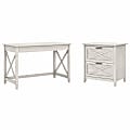 Bush Furniture Key West 48"W Writing Desk With 2-Drawer Lateral File Cabinet, Linen White Oak, Standard Delivery