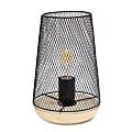 Simple Designs Wired Mesh Uplight Table Lamp, 9"H, Black Shade/Natural Wood Base