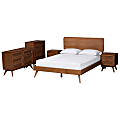 Baxton Studio Demeter Mid-Century Modern Finished Wood 5-Piece Bedroom Set, Queen Size, Walnut Brown