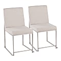 LumiSource High-Back Fuji Dining Chairs, Beige/Brushed Stainless Steel, Set Of 2 Chairs