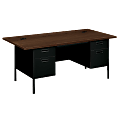 HON® Metro Classic Double-Pedestal Desk, 72" x 36", Black/Walnut