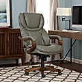 Serta® Big & Tall Bonded Leather High-Back Office Chair With Wood Accents, Mindset Gray/Espresso