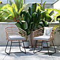 Flash Furniture Devon Indoor/Outdoor Patio Boho Club Chairs With Sled Base, Light Gray/Natural, Set Of 2 Chairs