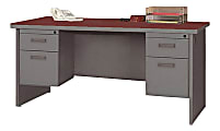 Lorell® 67000 Series Double-Pedestal Desk, 29"H x 66"W x 30"D, Mahogany/Charcoal