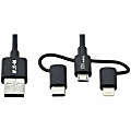 Tripp Lite USB-A to Lightning, USB Micro-B and USB-C Sync/Charge Cable, Black, 6 ft. - First End: 1x Type A Male USB - M101006LMCBK 1 thumbnail image