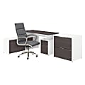 Bush Business Furniture Jamestown 60"W L-Shaped Desk With Lateral File Cabinet And High-Back Office Chair, Storm Gray/White, Premium Installation