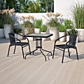 Flash Furniture Square Glass Metal Table With Rattan Edging And 2 Rattan Chairs, 28"H x 28"W x 28"D, Clear/Black 1 thumbnail image