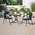 Flash Furniture Square Glass Metal Table With Rattan Edging And 2 Rattan Chairs, 28"H x 28"W x 28"D, Clear/Black