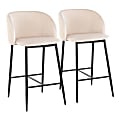 LumiSource Fran Pleated Fixed-Height Counter Stools, Waves, White/Black, Set Of 2 Stools
